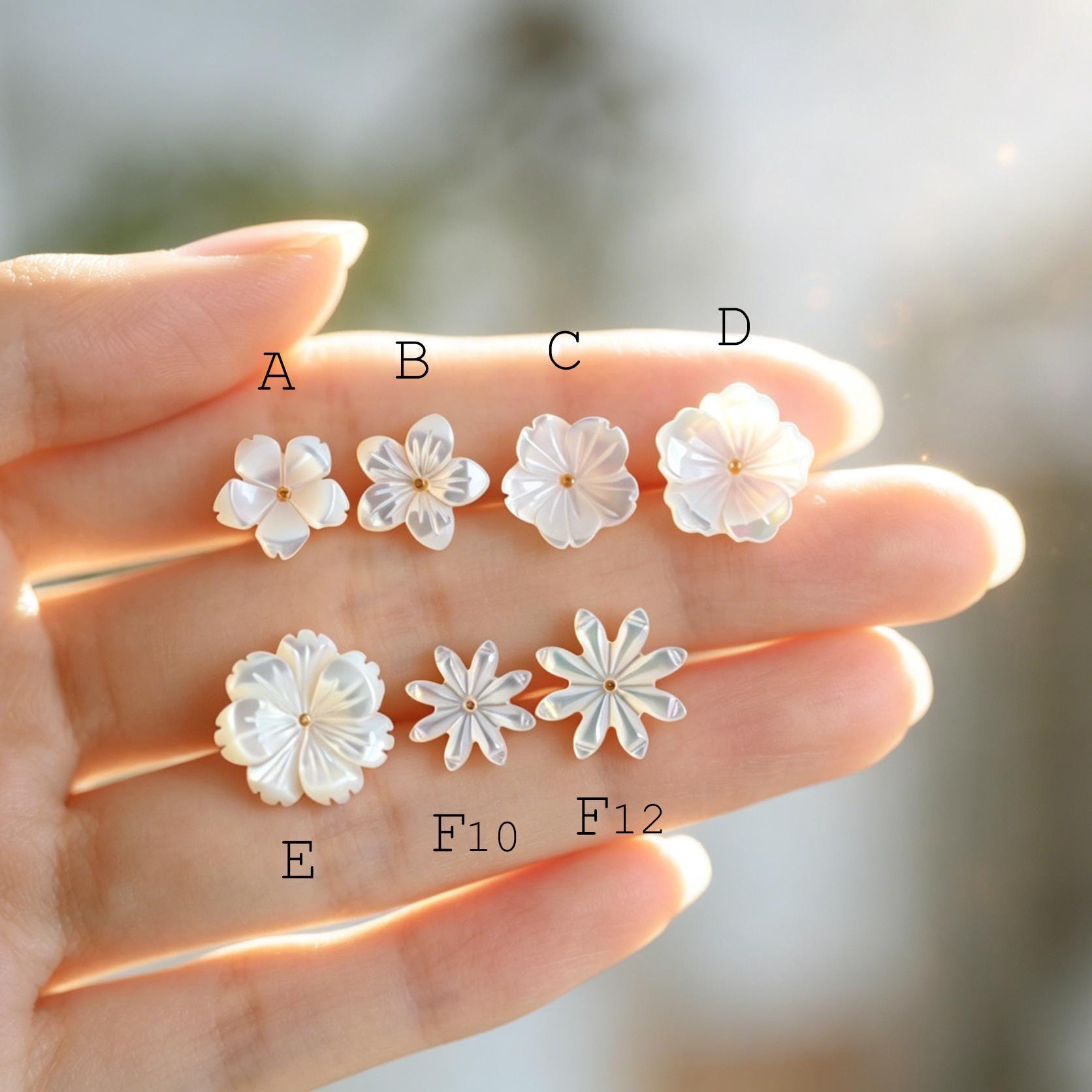 White Shell Flower Earrings, Minimalist Studs, Handmade Jewelry, Floral Earrings for Women (BK-036)